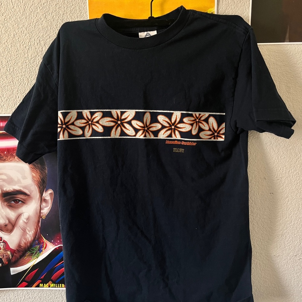 navy blue and orange hawaiian surf t shirt size medium men's